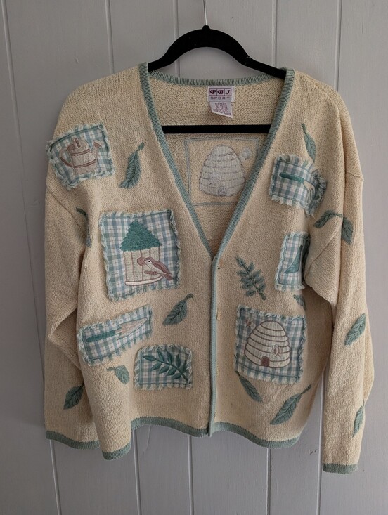 PBJ Sport Sweaters - Vintage PBJ Embroidered Patchwork Cardigan Sweater